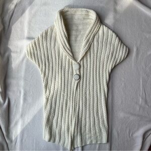 Cream Ribbed Short-Sleeve Shawl Collar Cardigan Sweater Vest